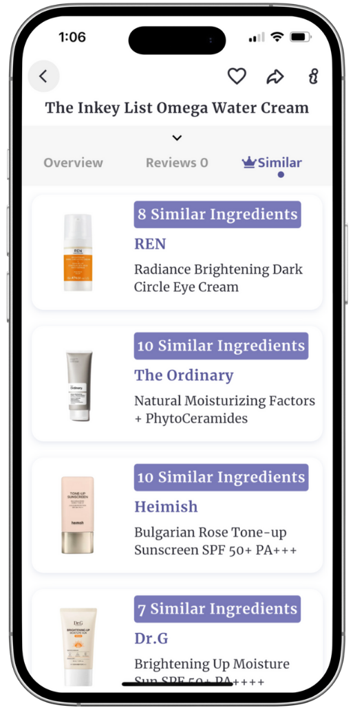 Similar tab on The Inkey list Omega Water Cream